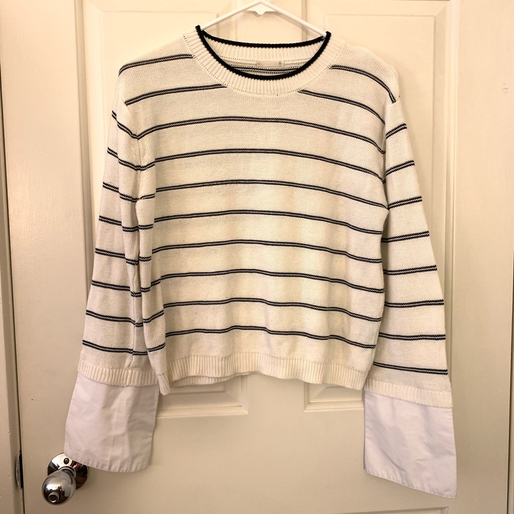 Cropped Black and White Striped Sweater Medium